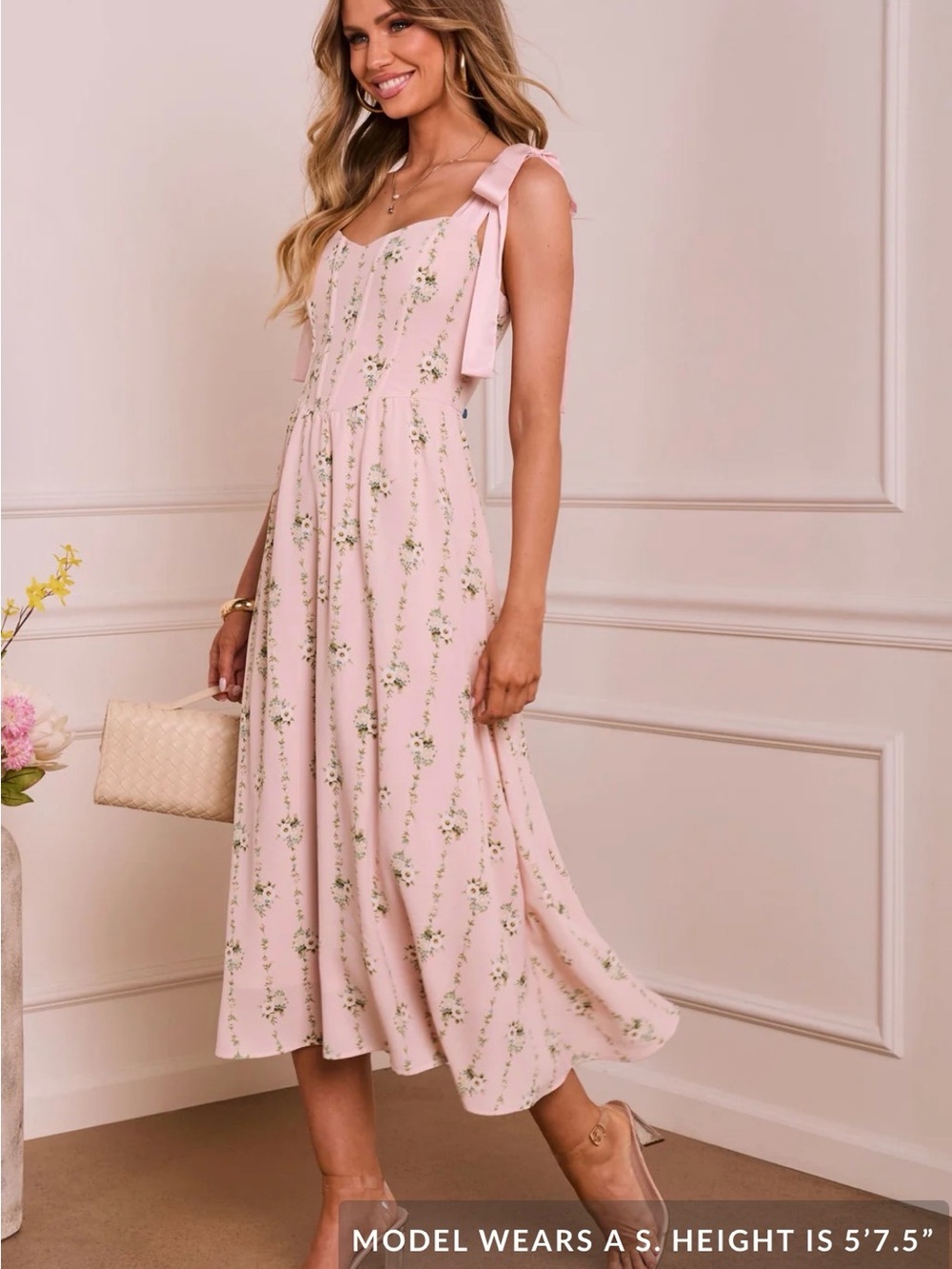 Blu pepper feminine Pink floral juniors Small midi Corset dress New Bow Straps